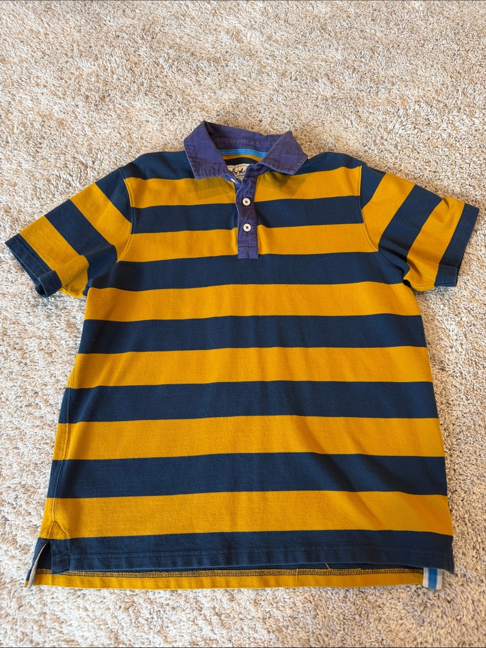 Boden Men’s Yellow & Navy Striped Short-Sleeve Polo